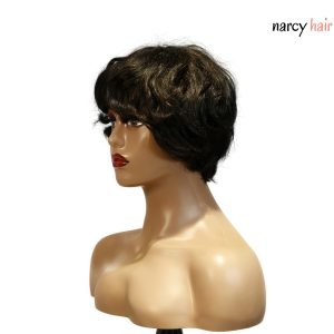 center wig machine made black wig remy hair tc16