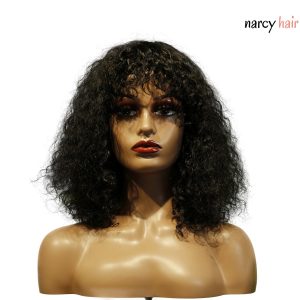 center wig machine made black wig remy hair tc047