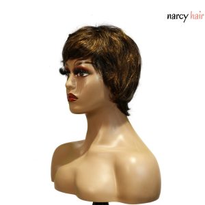 center wig machine made black wig remy hair tc066