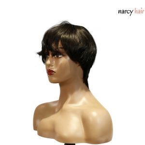 center wig machine made black wig remy hair h081