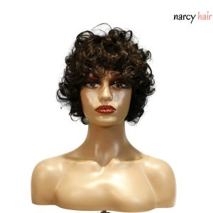 center wig machine made black wig remy hair tc002