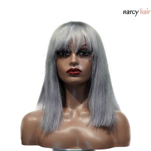 center wig machine made gray wig remy hair 12p