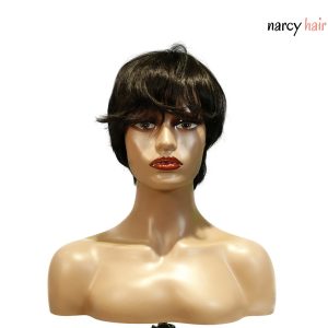 center wig machine made black wig remy hair h081
