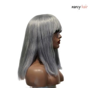 center wig machine made gray wig remy hair 12p