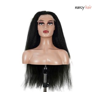 center wig natural black remy hair 6x7 lace closure yaki straight human hair wig