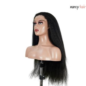 center wig natural black remy hair 6x7 lace closure yaki straight human hair wig