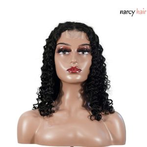 center wig natural black remy hair 2x6 lace closure deep wave bob human hair wig