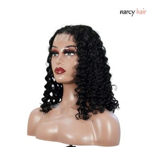 center wig natural black remy hair 2x6 lace closure deep wave bob human hair wig