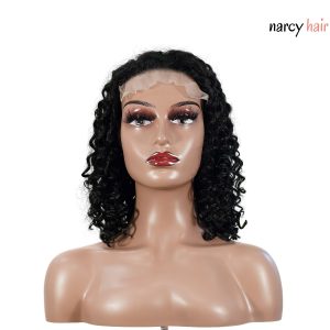 center wig natural black remy hair 5x5 lace closure jerry curly 12 inch bob human hair wig