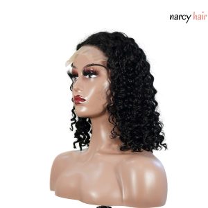 center wig natural black remy hair 5x5 lace closure jerry curly 12 inch bob human hair wig