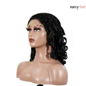 center wig natural black remy hair 5x5 lace closure bouncy curls human hair wig