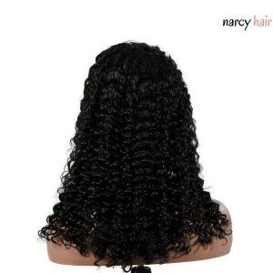 center wig natural black remy hair 5x5 lace closure deep wave human hair wig