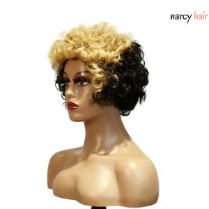 center wig machine made black wig remy hair tc004
