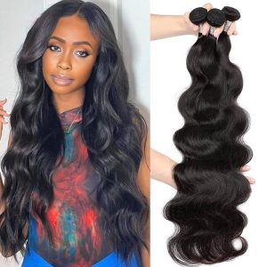 center wig remy hair black body wave bundles brazilian weaving