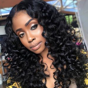 center wig natural black remy hair 5x5 lace closure bouncy curls human hair wig