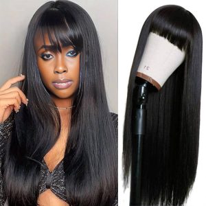 center wig 4x4 straight lace bangs wig remy hair
